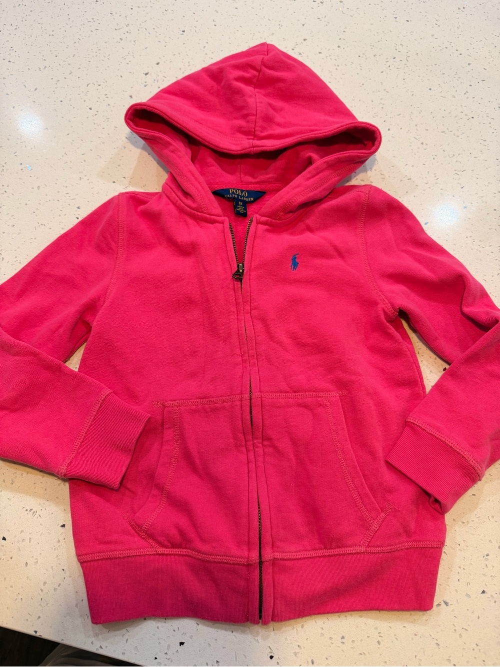 Polo by Ralph Lauren Bright Pink Hooded Zip Sweatshirt with Blue Pony